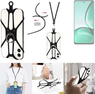 Produktbild von K-S-Trade 3in1 Handykette Handyband Handykordel Halsband Smartphone-Ring Handy-Ring kompatibel mit Realme V60s Fingerhalterung Handyring Tischständer