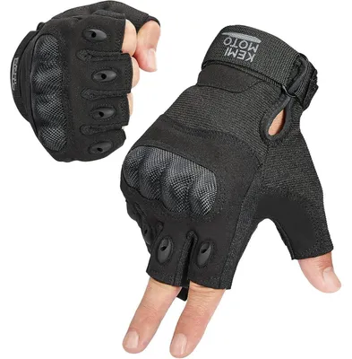Produktbild von Taktische Handschuhe mit Kohlefaser Knöchelprotektor, atmungsaktiv, Vollfinger, Schwarz, Größe L