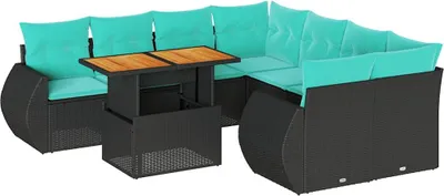 Produktbild von vidaXL 9-tlg. Garten-Sofagarnitur mit Kissen Schwarz Poly Rattan