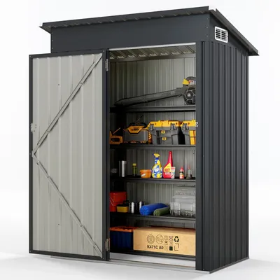Produktbild von GOPLUS Gerätehaus Metall 1,02 ㎡,1,88 m³, Geräteschuppen klein mit Pultdach, Schiebetür & Lüftungsfenster, Gartenhütte Türgröße: 72,5x159cm