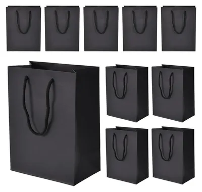 Produktbild von Geschenktüte 10er Set Schwarz 18x10x23 cm Kraftpapier Henkel Einkaufen Hochzeit