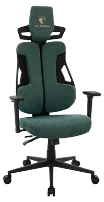 Produktbild von ML-Design Gaming Stuhl Grün aus Stoff, Ergonomischer Bürostuhl mit 3D Armlehne, Kopfstütze Lordosenstütze, individuell einstellbar