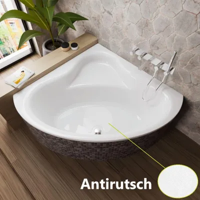 Produktbild von ECOLAM Badewanne Bala 140x140 cm mit Antirutsch + Styroporverkleidung befliesbar | Eckbadewanne moderne rutschfeste Wanne symmetrisch
