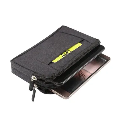 Produktbild von DFV mobile - Mehrzweck-Gürteletui mit 2 Fächern Reißverschluss für Ulefone Power 6 (2019) - Schwarz (16,5x 9cm)