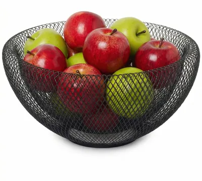 Zdjęcie produktu dla Koszyk na owoce i warzywa - metalowa siatka - duży - 2-częściowy - do blatu kuchennego - do przechowywania owoców, warzyw i pieczywa - czarny