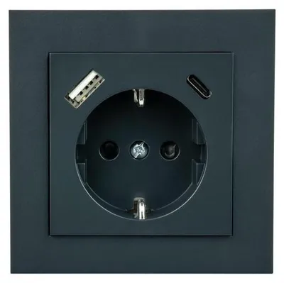 Produktbild von Schutzkontakt-Einbausteckdose USB-C/USB-A, 25W, anthrazit,