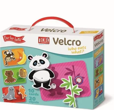 Produktbild von Montessori® Lernspiel für Kinder, Plastikkarten mit Klettverschluss - Wer isst was? Jungen, Mädchen