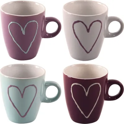 Produktbild von Orion Becher Kaffeebecher Teebecher Tasse Keramikbecher mit Henkel Trinkbecher bunte Herzen 4er-Set 230ml