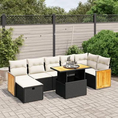 Produktbild von 8-tlg. Garten-Sofagarnitur - mit Kissen Schwarz Poly Rattan - Gartenmöbelset 3276255