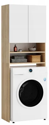 Produktbild von Waschmaschinenüberschrank - 64 x 183 - 2 x 32 cm - Sonoma Weiß - 4 Ablagen - mit Tür