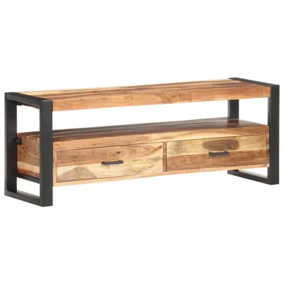 Image de Meuble TV exclusif - Dimensions : 120 x 35 x 45 cm - Bois massif, finition couleur miel
