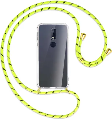 Produktbild von Handykette Backcover-Schutzhülle mit Band (Metall goldfarben) für Nokia 7.1 - neongelb