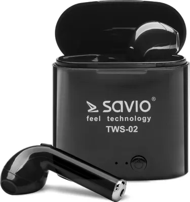 Zdjęcie produktu dla Bezprzewodowe słuchawki Bluetooth SAVIO TWS-02, czarne