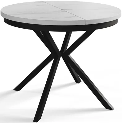 Produktbild von Esstisch Rund Bergo, Esstisch Ausziehbar 100-180 cm, Moderner Wohnzimmertisch, Marmur mit Metallbeinen in Schwarz