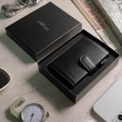 Produktbild von Famanu Slim Wallet mit Münzfach und Kreditkartenhalter - Leder Mini Wallet - Schwarz