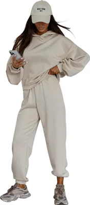 Produktbild von Jogginganzug Damen Trainingsset OVERSIZE – Hoodie & Jogginghose bequem Beige S/M