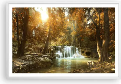 Produktbild von Gerahmtes Poster - Weißer Rahmen - Park Wasserfall Wasser - 91,5x61 cm - Wand Bild - Wanddeko - Wandbilder - Kunstposter - Wandposter - Bilderrahmen - Bilder - Kunstdruck - Wandbild - P2WAA91x61-3789