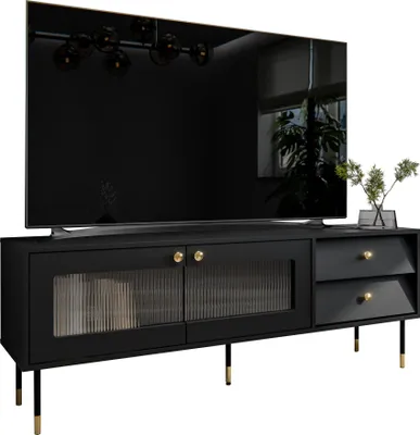 Produktbild von MIRJAN24 TV-Lowboard Valerio 150, RTV-Schrank mit zwei Drehtür und zwei Schubladen, TV-Schrank (Farbe: Schwarz)
