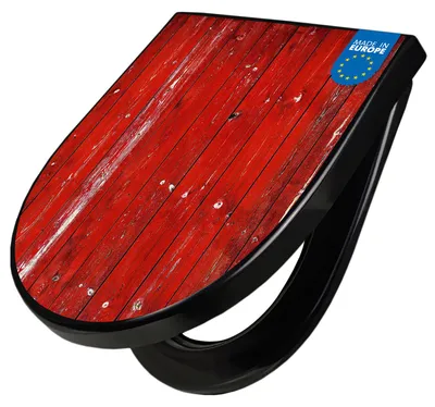 Produktbild von WC Sitz D-Form Schwarz mit Absenkautomatik Motiv Rote Holzlatten [TDSCH3 10748]
