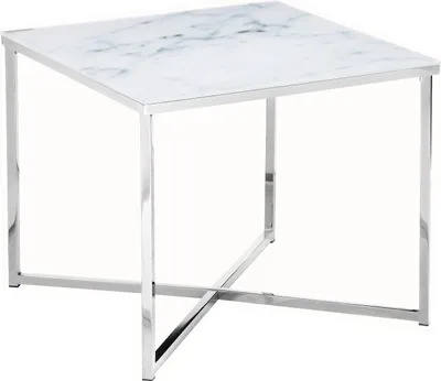 Produktbild von SalesFever Beistelltisch quadratisch | Glasplatte foliert in Marmor-Optik | Gestell Metall | B 50 x T 50 x H 42 cm | weiß-chrom