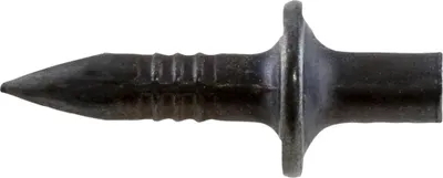 A single metal nail with a pointed tip and a flange-like head, isolated on a white background.