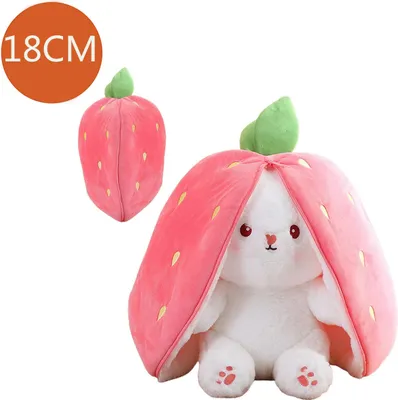 Produktbild von 18cm Plüschtier Hase Stofftier Gefüllt Kuscheltier Kaninchemit Erdbeeren Weiches Plüsch-Kaninchen-Spielzeug Plüschkissen Plüschtiere Puppe Wohnkultur