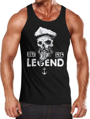 Produktbild von Herren Tank-Top Skull Captain Legend Totenkopf Bart Kapitän Neverless® schwarz XL