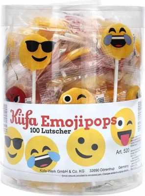 Produktbild von Küfa Emojipops Lutscher mit Motiven 100 Stück einzeln verpackt 1300g
