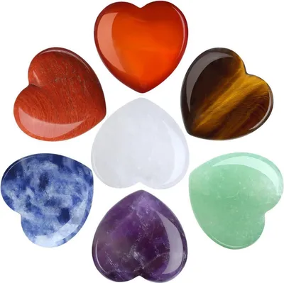 Produktbild von GUJOXILA Kristall Herz Edelsteine Set 7 Stück Meditation Chakra Reiki Energieausgleich