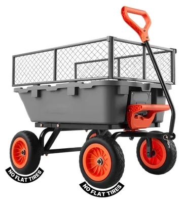 Produktbild von Gartenwagen - Bollerwagen - 362 kg Traglast - Kippfunktion - 270° Schwenkgriff - 25,4 cm Kunststoffreifen - Stahlrahmen & Kunststoffwanne - Metallgitteraufsatz