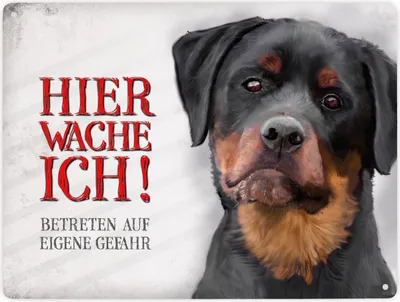 Produktbild von Betreten auf eigene Gefahr - Hier wache ich! Metallschild XXL mit Rottweiler