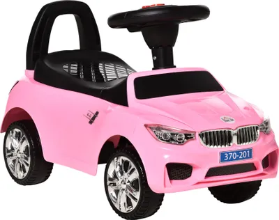 Image de HOMCOM Porteur enfants voiture, véhicule à pousser avec coffre à jouets, klaxon, phares et musique, développe la motricité de votre enfant, 18-36 mois, rose