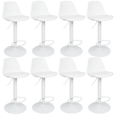 Produktbild von 8er-Set Barhocker Barstuhl höhenverstellbar Bistrohocker drehbar mit Rückenlehne und Fußstütze weiß
