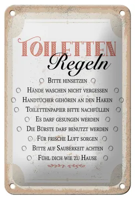 Produktbild von Blechschild Spruch Toiletten Regeln bitte hinsetzen 12x18cm Schild