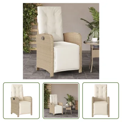 Produktbild von The Living Store Gartensessel mit Fußteil Verstellbar Beige Poly Rattan