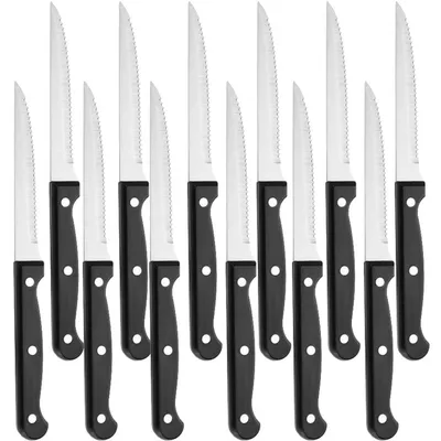 Immagine prodotto di Set di coltelli per bistecca, 12 pezzi, acciaio inossidabile, 21,6 cm, con lama seghettata, manico in plastica