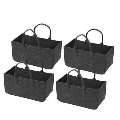 Produktbild von Hengda Filztaschen für kaminholz 4 Stück 50 x 25 x 25 cm Dunkelgrau Kaminholztasche Faltbar Filzkorb Kaminholzkorb Einkaufstasche
