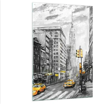 Produktbild von Bilder auf glas - Einteilig - Stadt Taxi Wolkenkratzer Illustration - 80x120cm - Glasbilder - Wandbilder - Bilder - Wanddekoration aus Glas - Glas Bilder - Wandbild auf Glas - GPA80x120-3148