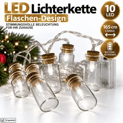 Produktbild von LED Lichterkette 10 Flaschen Weihnachtsbeleuchtung Kaltweiß Batteriebetrieben