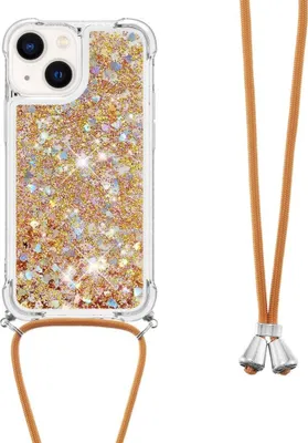 Produktbild von iPhone 14 Hülle - Coverup Liquid Glitzer Back Cover mit Handykette - Gold