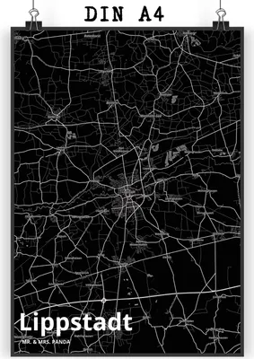 Produktbild von Mr. & Mrs. Panda Bild Lippstadt DIN A4 - Geschenk, drucke, Plakat, Wandbild, wanddeko, Stadt, Dorf Karte Landkarte Map Stadtplan, Deko