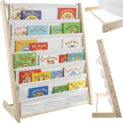 Produktbild von Kinderbücherregal, 6 Regalböden, Holz & Stoff, 79 x 62,5 x 30 cm