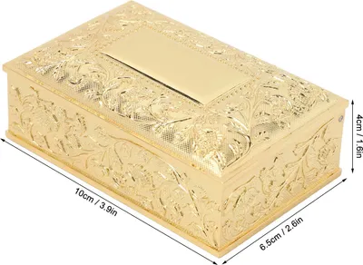 Immagine prodotto di Scatola di gioielli vintage intagliata elegante in lega di zinco resistente ai colori, fodera in velluto morbido spazio di archiviazione dei gioielli per la mensola della toletta colore oro
