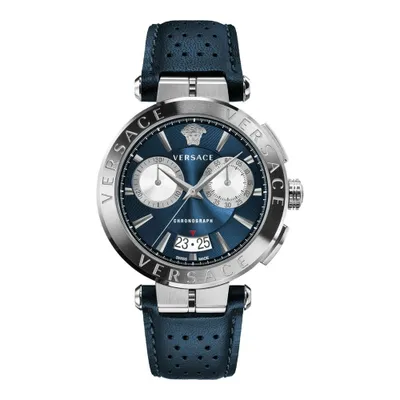 Produktbild von Versace VE1D00819 Aion Chronograph silber blau Leder Armband Uhr Herren NEU