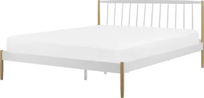 Produktbild von BELIANI Bett Weiß/Braun Metall mit Lattenrost 180 x 200 cm hohem Kopfteil Klassisches Modernes Design für Mädchen Jugendzimmer Schlafzimmer