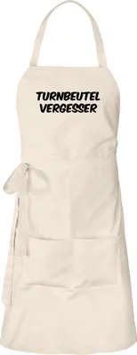 Produktbild von Huuraa Schürze Turnbeutelvergesser Schriftzug Natur mit Taschen Baumwolle Kochschürze Geschenkidee