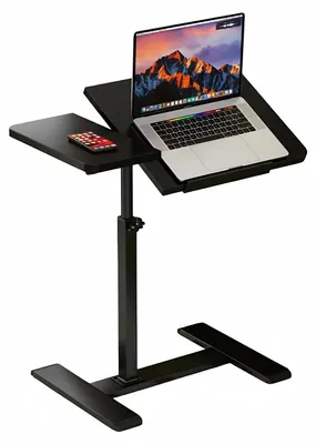 Produktbild von Höhenverstellbarer Überbetttisch - Laptop-Tisch mit versteckten Rollen - Doppelt neigbare Tischplatte - Mobile Steharbeitsstation für Bett und Sofa - Schwarz