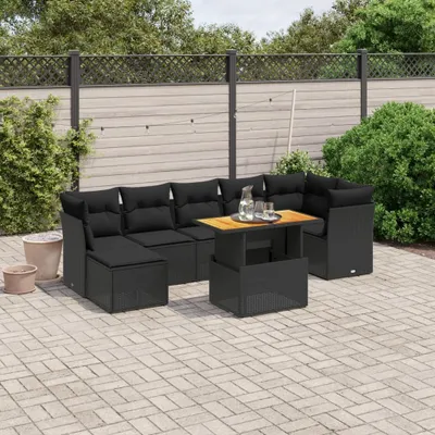 Produktbild von 8-tlg. Garten-Sofagarnitur - mit Kissen Schwarz Poly Rattan - Gartenmöbelset 3275484