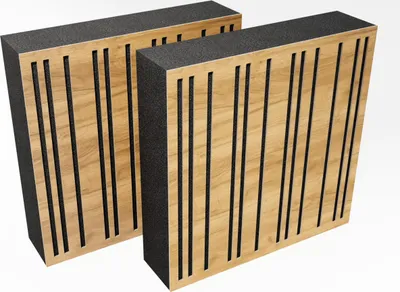 Produktbild von 2er-Pack - AbFuser Schallabsorption-Diffuse Akustikplatte | 50 x 50 cm | Farbe: (Eiche, ABAFA (120 mm))