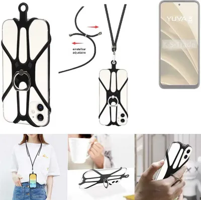 Produktbild von K-S-Trade 3in1 Handykette Handyband Handykordel Halsband Smartphone-Ring Handy-Ring kompatibel mit Lava Yuva 3 Pro Fingerhalterung Handyring